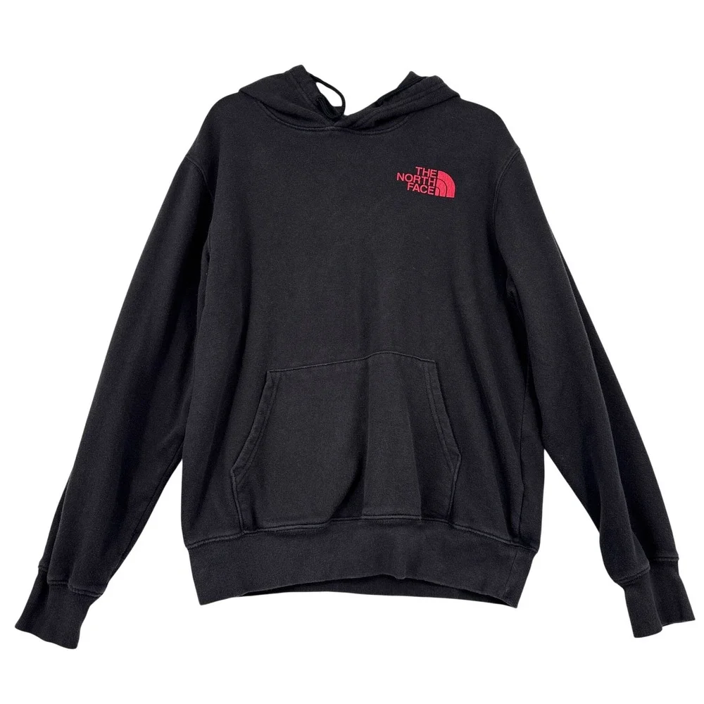 North Face Sweatshirt Hoodie Mens M Black Graphic Logo Pullover